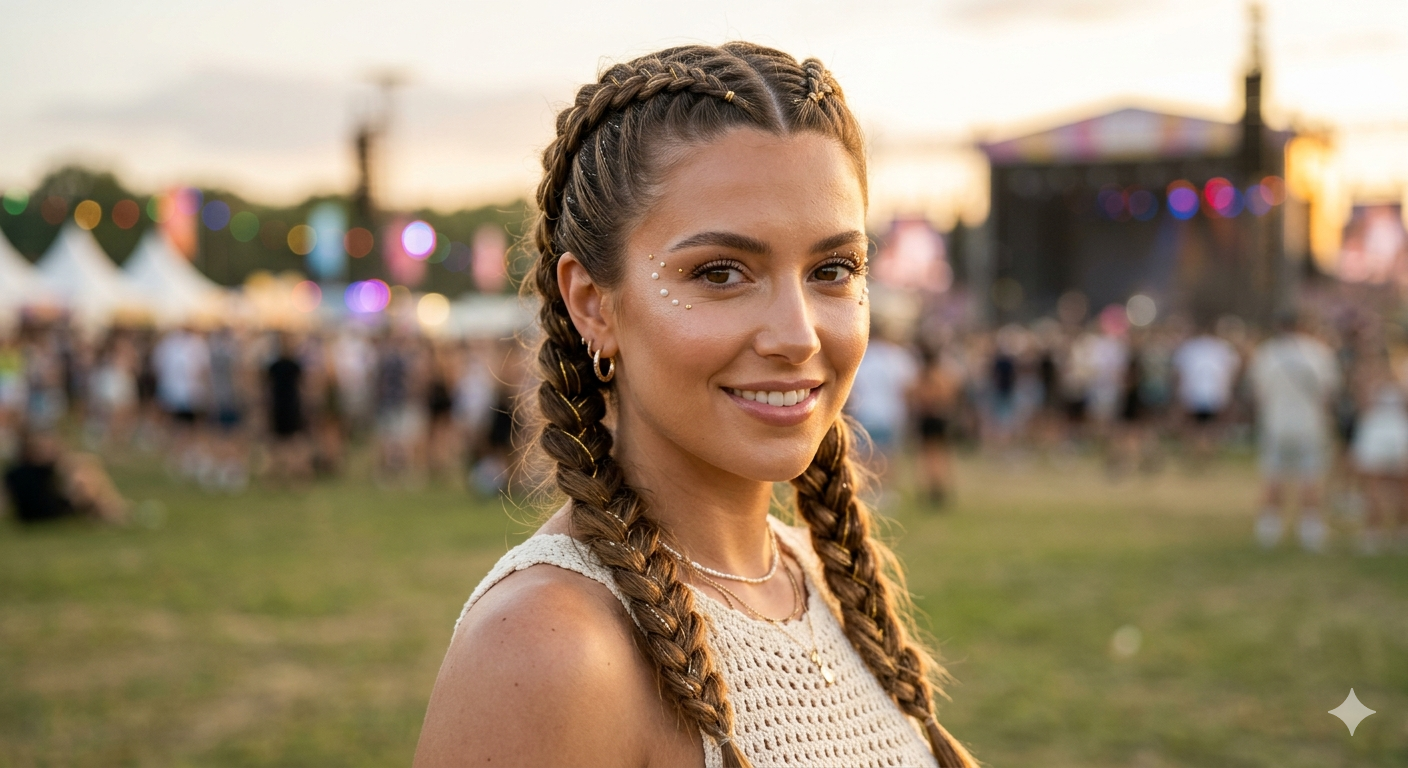Woman with braided hair at a music festival