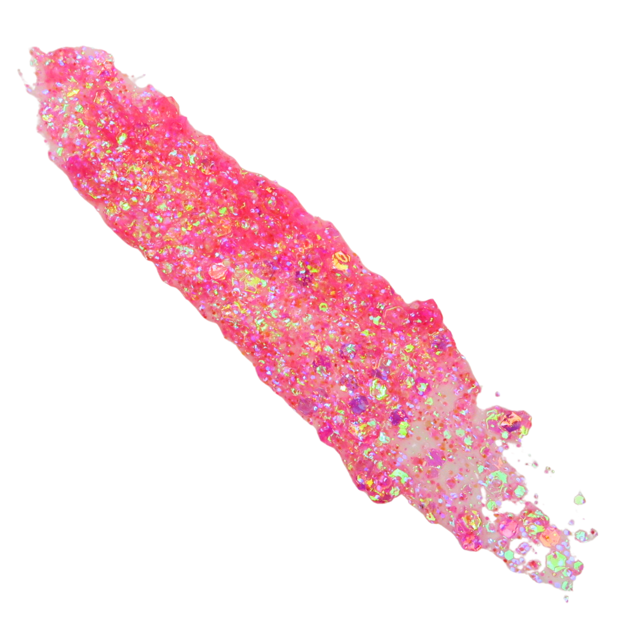 pink iridescent glitter gel smeared on a white background
