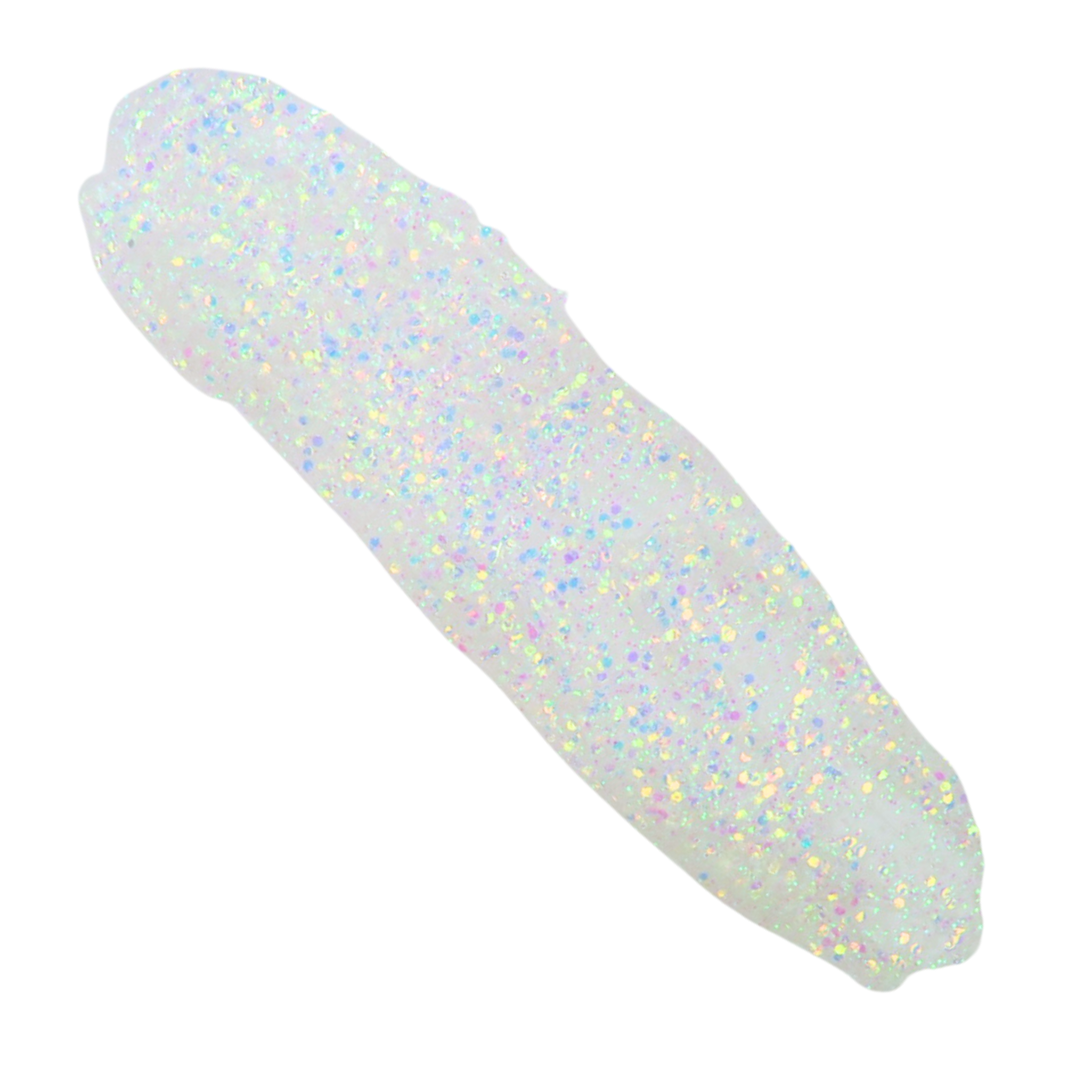 A swipe of iridescent glitter gel on a white background 