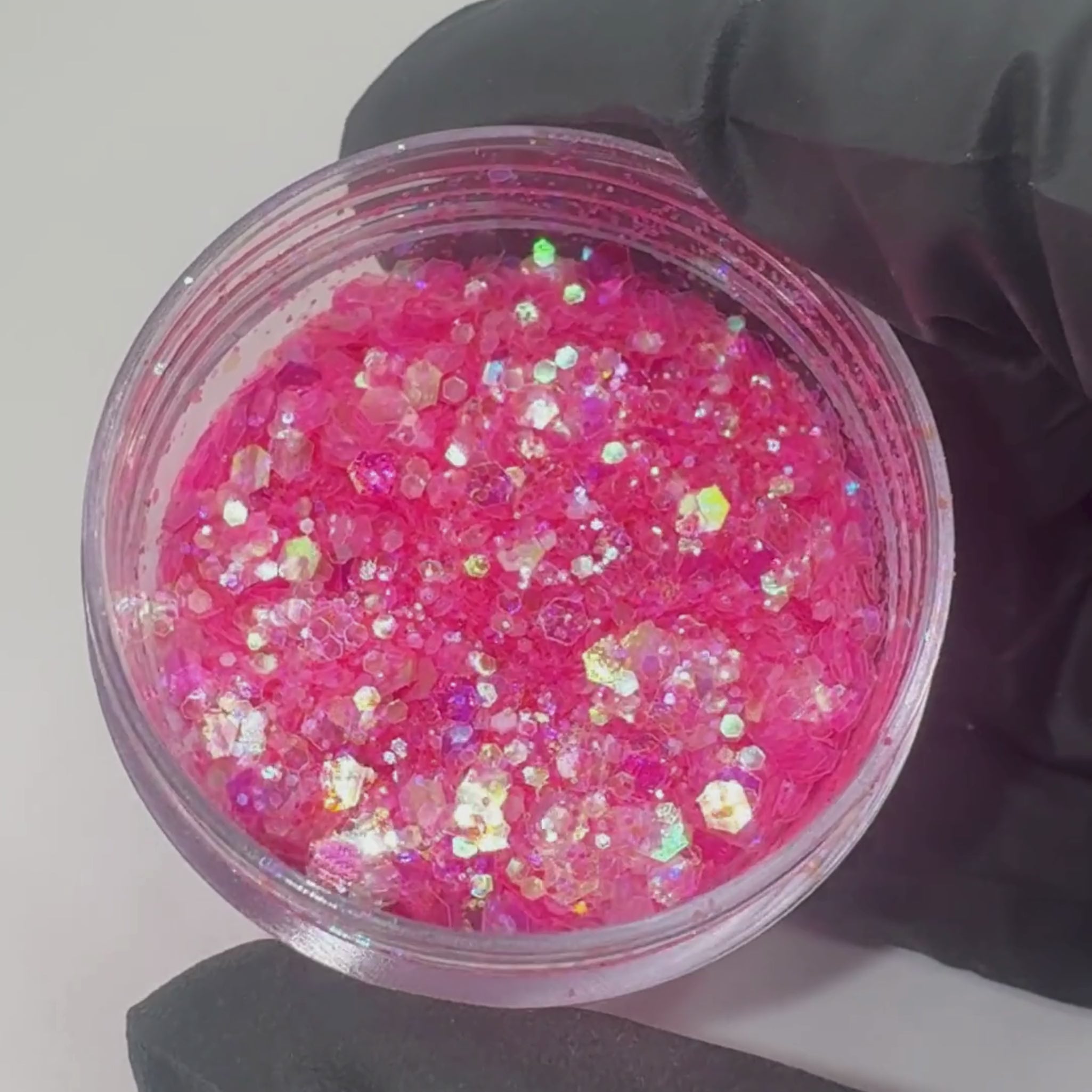 Peachipie Beauty pink iridescent festival glitter application video with sparkle effect